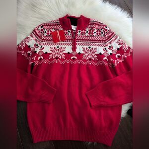 NWT Hanna Andersson Red White Faire Isle Quarter Zip Holiday Christmas Sweater